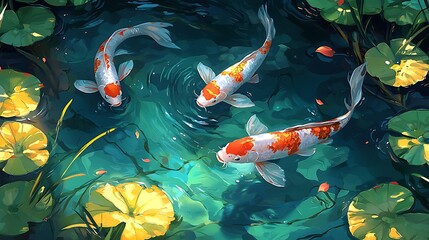 Colorful Koi Fish Swimming in Tranquil Pond Waters