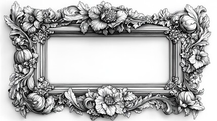 A front view of a black and white tooled leather picture frame, styled as a coloring page with thick lines and minimal detail.