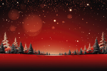 generated illustration of red christmas background with christmas tree