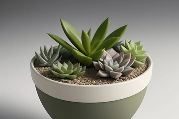 A detailed 3D rendering of a succulent plant in a stylish pot, highlighting the plant's unique shape and texture.