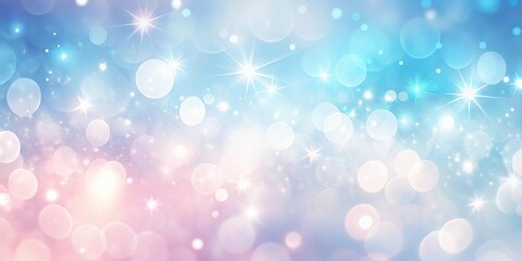 Obraz premium Soft pastel blue and pink abstract background with white bokeh lights stardust