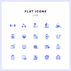 Blue flat icon set