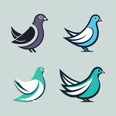 4 Set of Peace Pigeon Sign Vector Logo Icon Set – Minimalist Dove Symbols