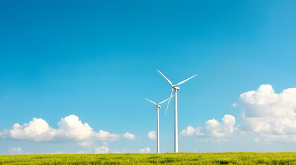 A serene wind farm generating clean, renewable energy in a lush green landscape. The importance of eco-friendly solutions, the environmental benefits of wind power and sustainability efforts.