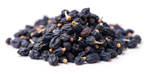 Silhouette of black goji berries on a white background