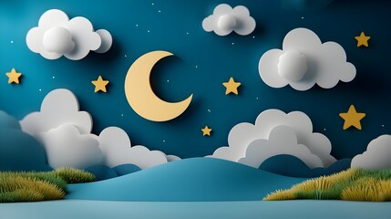 Tranquil Celestial Paper Cut Layers Depicting Starry Night Sky with Moon   Minimalist Monochromatic Sci Fi Inspired Interpretation of a Night Landscape