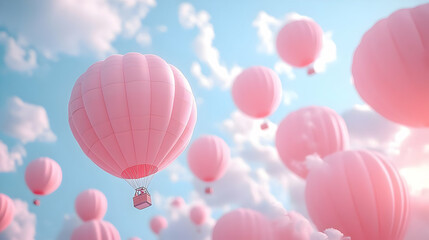 Pink Hot Air Balloons Floating in the Sky Illustration