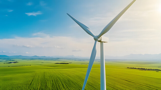 A serene wind farm generating clean, renewable energy in a lush green landscape. The importance of eco-friendly solutions, the environmental benefits of wind power and sustainability efforts.