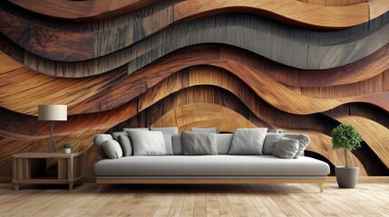 Wallpaper with a wood texture for living room interior design