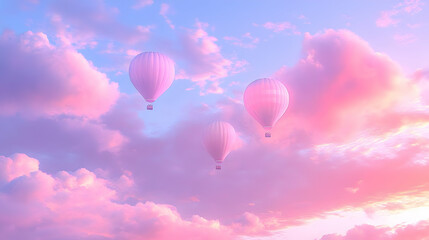 Obraz premium Pink Sky with Hot Air Balloons Illustration