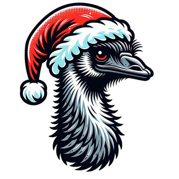 recommend clip art: Portrait of an emu wearing a santa hat, australian bird clip art element