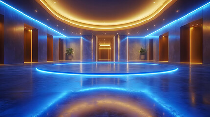 Obraz premium 3D Neon Blue Lighting Circular Stage Design