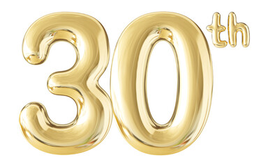 30th Year Anniversary Gold Number 3D