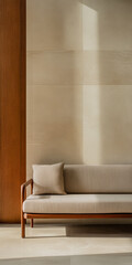 Modern interior design featuring a cozy sofa against a minimalist wall in natural light