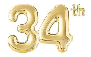 34th Year Anniversary Gold Number 3D