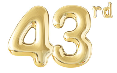 43rd Year Anniversary Gold Number 3D
