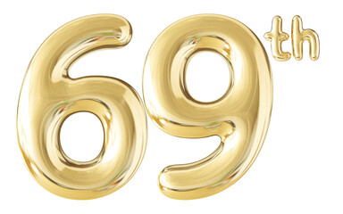 69th Year Anniversary Gold Number 3D