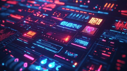 Obraz premium A digital interface filled with data and visuals on trendy topics in cybersecurity, from hacking prevention to data protection