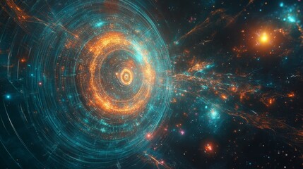 Fototapeta premium A digital interface where religion and science are explored through interactive discussions and multimedia,