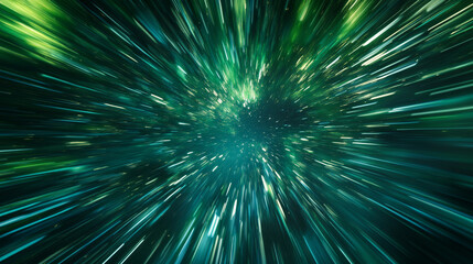 Vivid streaks of light create an illusion of speed in a cosmic night sky full of stars