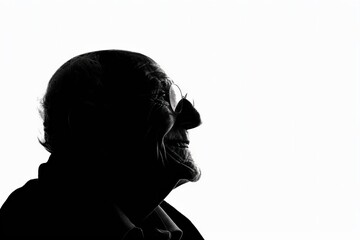 Smiling elderly silhouette in serene grayish ambiance