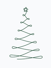Simple green line art of Christmas tree with a star for design element. doodle abstract holiday celebration