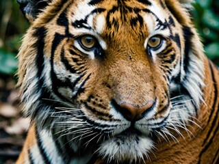 Fototapeta premium a tiger face in the forest