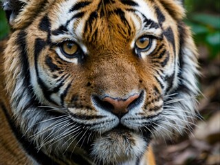 Naklejka premium Closeup of a tiger face in the forest
