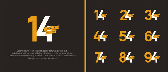 set of anniversary logo flat yellow and white color, yellow ribbon for celebration moment