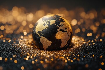 A Happy New Year card wishes best for 2023 with gold-colored planet Earth on a glittering black backdrop.