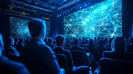 A global cybersecurity conference where the latest trendy topics in the field are discussed, with interactive screens and real-time demos