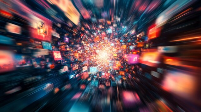 A chaotic yet exciting social media feed, where viral topics are being shared, liked, and commented on at lightning speed