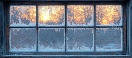 Frosted Window with a View of the Sunset.