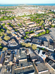 Naklejka premium High Angle View of Portsmouth City Centre Located at Beach and Docks of England United Kingdom. Image Was Captured with Drone's Camera on May 15th, 2024.