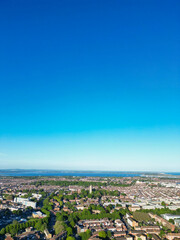 High Angle View of Portsmouth City Centre Located at Beach and Docks of England United Kingdom. Image Was Captured with Drone's Camera on May 15th, 2024.