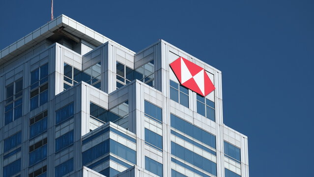 View of U Chu Liang building with the HSBC bank logo in Thai capital Bangkok