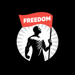 Protest man. People protest with a flag and a fist