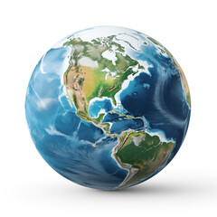 Fototapeta premium Planet earth globe isolated on white background. Blue and green realistic world.