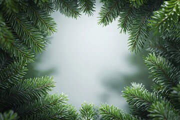 Obraz premium Evergreen Tree Branches Forming a Square Frame