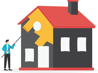 Family concept, businessmen paint house together

