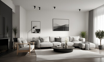 modern living room with fireplace