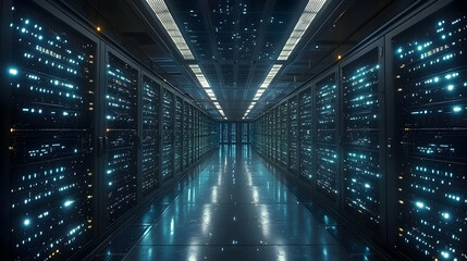 Fototapeta premium Server Room Interior 3D Illustration