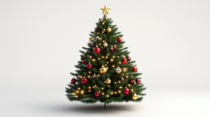 Decorated Christmas Tree with Red and Gold Ornaments