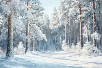 A Snowy Forest Path in Winter