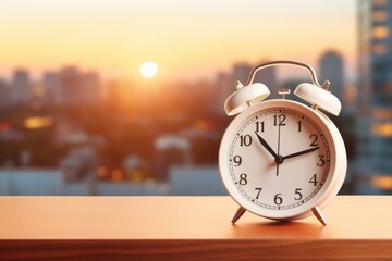 Minimal alarm clock on table with blurred background