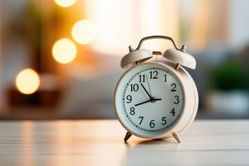 Minimal alarm clock on table with blurred background
