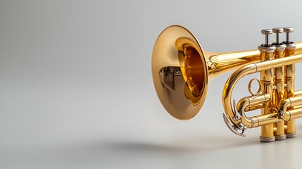 Naklejka premium Closeup of a shiny brass trumpet with soft lighting on a white background