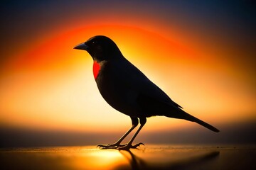Primer plano un pajaro posado en una rama al atardecer