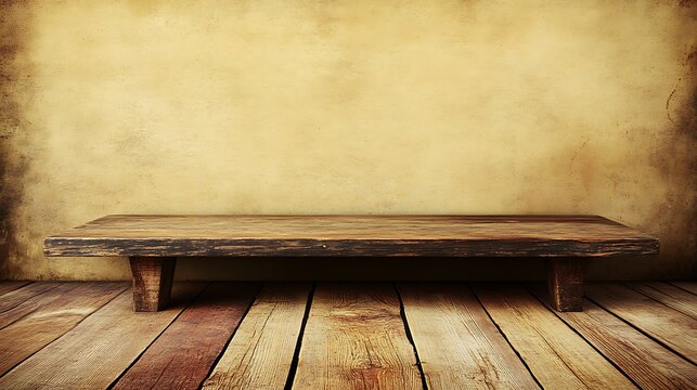 Rustic Wooden Shelf with a Grunge Background for Product Display Abstract Gradient Background with Copy Space