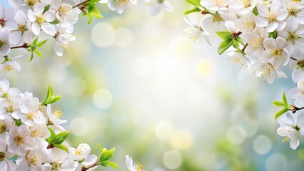 Spring border background with white blossoms